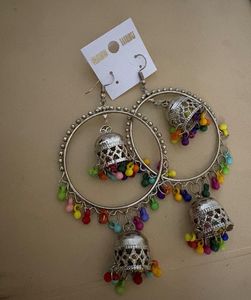 Boho Multicolor Jhumka Hoop Earrings
