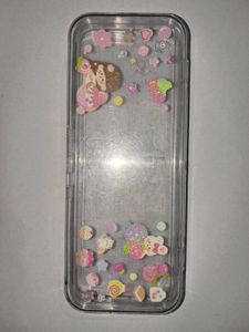 Transparent Pencil case with pink sticker cute dec