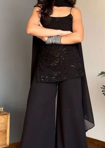 Elegant Black Sequined Kurta Set with Palazzo