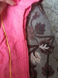 Women Pink Cotton Sequence Embroidered Kurti-S