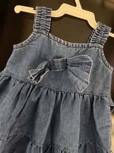 Cute Denim Tiered Dress with Bow
