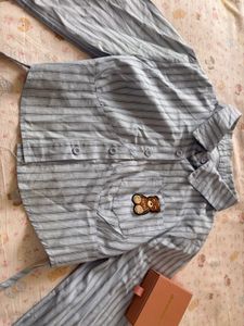 Striped Cropped Button-Up Shirt with Tie Detail