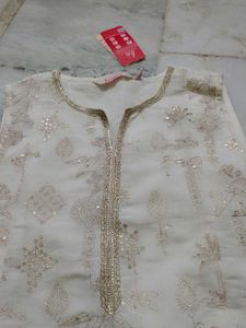 Elegant White short Kurta with Gold Embellishments