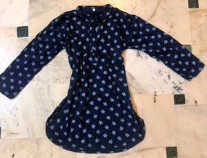 Navy Floral Print Button-Down Dress