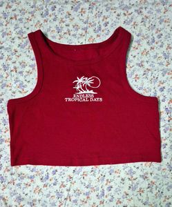 Red "Endless Tropical Days" Crop Top