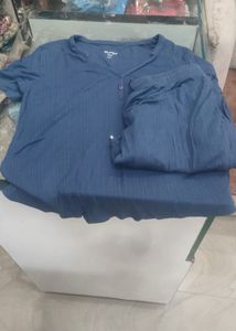 Blue Ribbed Pajama Set