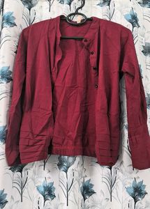 Stretchable Maroon Shirt Cum Top For Woman.