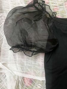 Puffy Net Sleeves Crop Top