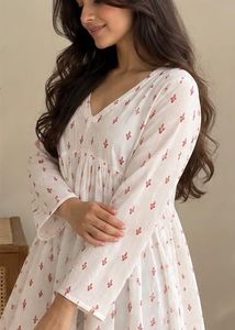 White &amp; Red Floral Printed Babydoll Tunic | Full-S