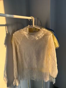 Sheer White Ruffle Neck Blouse
