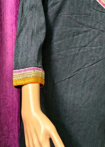 Elegant Black Dark Kurti with Embellished Neckline