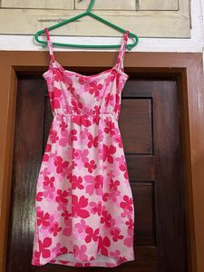 Cute Pink Floral Cutout Dress