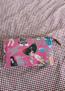 Pink Cartoon Print Pouch