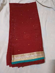 🆕️ Maroon Shimmer Saree with Gold Embroidery