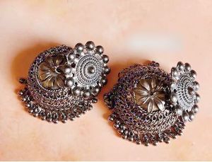 Oxidized Silver Jhumka Earrings