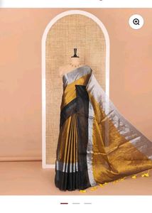 Elegant Gold &amp; Black Linen Saree