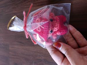 Crochet cute red bow bunny keychain