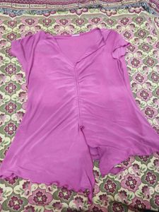 Pink V-Neck Ruched Tunic Top