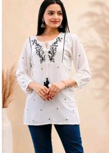 White Kurta with Black Embroidery_S
