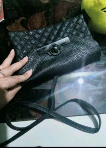 Black Soft Leather Sling Bag Double Pocket 🖤✨