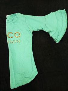 Teal Color Flared Sleeves Top