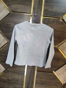 Light Grey Ribbed Button-Up Cardigan