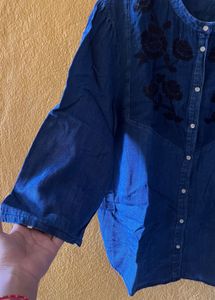 Blue Denim Embroidered Top