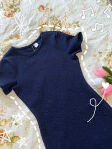 Navy Blue Textured Mini Dress