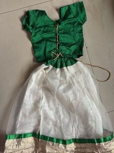 Girls Green &amp; White Lehenga Choli