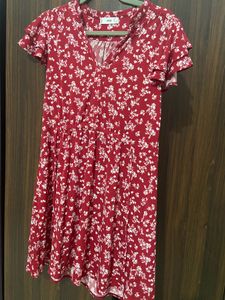 Red &amp; White Floral A-line Dress
