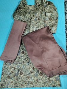 Beautiful Satin Silk Suit Set With Dupatta