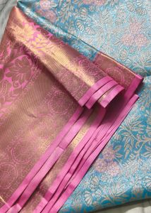 Elegant Teal & Pink Brocade Saree