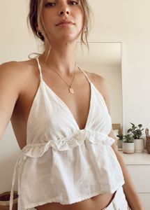 Bershka white Ruffle Halter Neck Crop Top