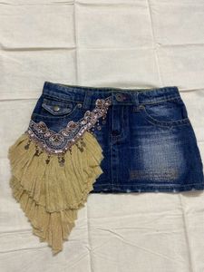vintage Embellished Denim Mini Skirt