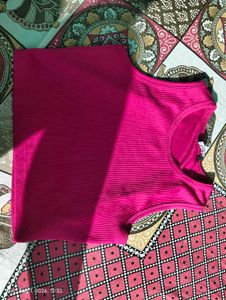 Vibrant Pink Ribbed Tank Top and white outer creat