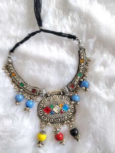 Boho Oxidized Silver Tribal Necklace
