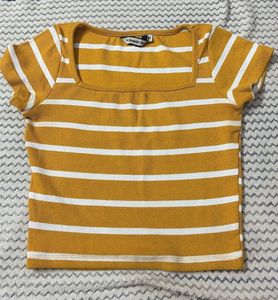 Striped Cropped Square Neck Top