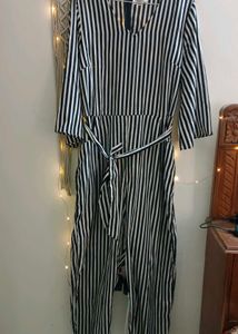 Black & White Striped Jumpsuit For Women