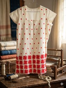 beautiful white kurta with red flowers 🌸