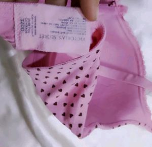 Pink Heart Print Bra