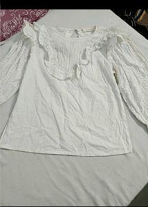 White Ruffled High Neck Blouse