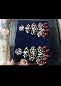 Elegant Red &amp; Silver Dangle Earrings