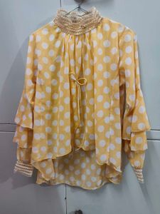 Yellow Polka Dot Kurta with Tiered Sleeves