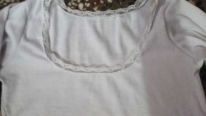 White Lace Trim Long Sleeve Top