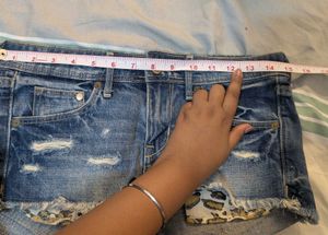 HnM Y2K Denim Shorts Distressed Animal Pockets