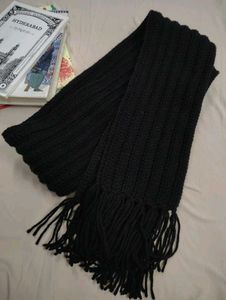 Cozy Black Knit Scarf with Fringe