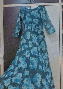 Beautiful Blue Floral Gown with Dupatta