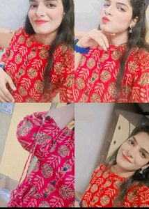 Red Printed Kurti with Tassels