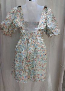 I. Floral Print Puff Sleeve Dress