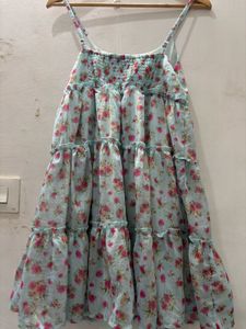 Light Blue Floral Tiered Dress